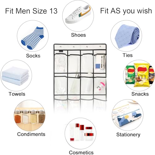 2 Pack Extra Large Hanging Crystal Clear Over Door Shoe Organizers, Closet Shoe Rack Organizer, 12+6 Pockets, 8 Hooks, White (59" x 21.6") - color: WH&TR