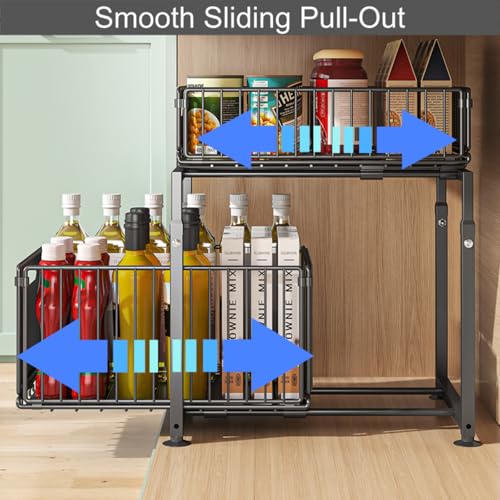 Under Sink Organizer, 2-Tier Multi-Use Kitchen and Bathroom Organizers and Storage, Slide Out Thickened Metal Under The Sink Organizer for Kitchen Bathroom Pantry (Style A White, 2 Pack) - color: Style A White, size: 2 Pack