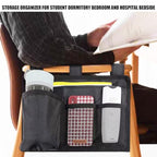 Hanging Bedside Caddy, Bedside Organizer Bunk Bed Storage Bag Hanging Pocket for Camp Dorms & Hospital Bed Rails More (Black 4 Pockets)