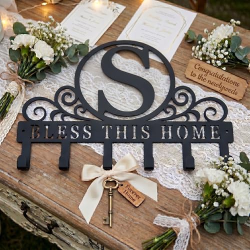 Personalized Metal Monogram Key Holder Wall Mount, Custom Letter Metal Key Holder for Wall Key Hooks Coat Rack, Perfect for Bathroom, Living Room, Kitchen - style: S