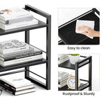 Office Desk Shelf Organizer, Wood Desktop Bookshelf Supplies Storage Rack, Shelf for Top of Desk and Dresser (Pure Black-2 Tier) - color: Pure Black