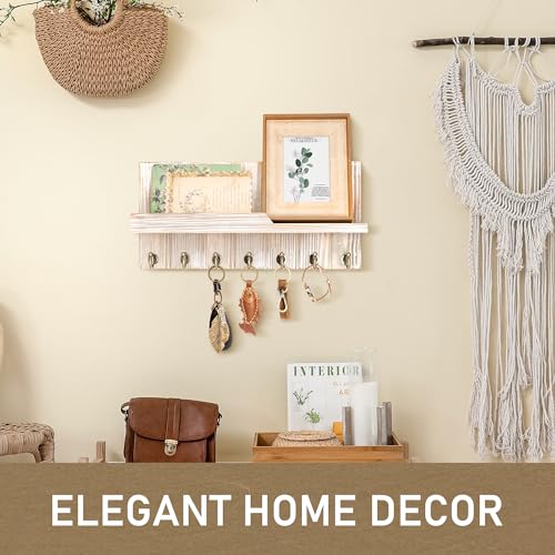 Rebee Vision Farmhouse Key Holder Wall Mount with Mail Organizer - Rustic Key and Mail Holder for Wall with Shelf and 7 Key Hooks - Wooden Apartment Essentials for Room Decor (Natural Wood,15-inch) - color: Natural Wood, size: 15-inch