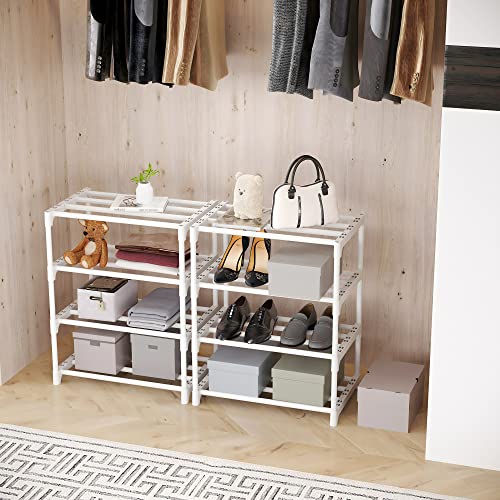 4-Tier Small Shoe Rack, Metal Stackable Kids Shoe Shelf Storage Zapateras Organizer,Narrow Shoe Rack Sturdy for Closet Hallway Entryway Living Room Bedroom (White) - size: 4-White