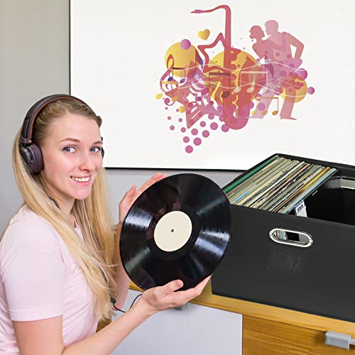 12-Inch Vinyl Record Storage Boxes with Lids and Handles, Stylish and Practical LP Record Organizer for 100+ Single Records, Suitable for Living Room, Study, Concert Hall or Office (17"-2 Pack-Fabric, - color: Black, size: 12 inch-2 Pack