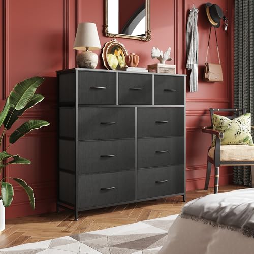 WLIVE 9-Drawer Dresser, Fabric Storage Tower for Bedroom, Hallway, Entryway, Closet, Tall Chest Organizer Unit with Fabric Bins, Steel Frame, Wood Top, Easy Pull Handle, Charcoal Black - color: Charcoal Black