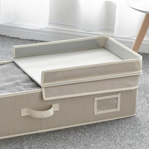 Under Bed Storage Bag with Flid-Top Lid, 1-Pack Blanket Storage Container for Clothes, Comforters & Seasonal Items, 30x12x6.5 Inches, Clay - color: Clay