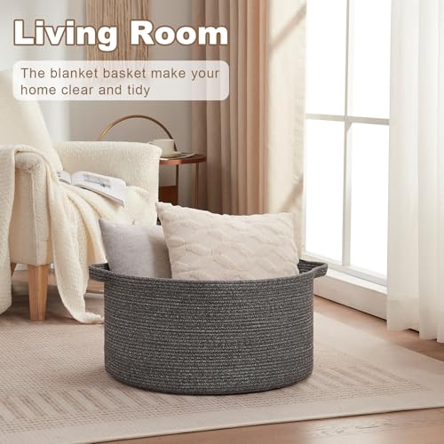 OIASKET Large Woven Baskets for Storage, 22.8" x 22.8" x 13" Blanket Storage Living Room, Baby Toy Basket for Clothes, Pillows, Towels, Shoe Basket for Entryway (Dark Grey) - color: Dark Grey, size: 90L