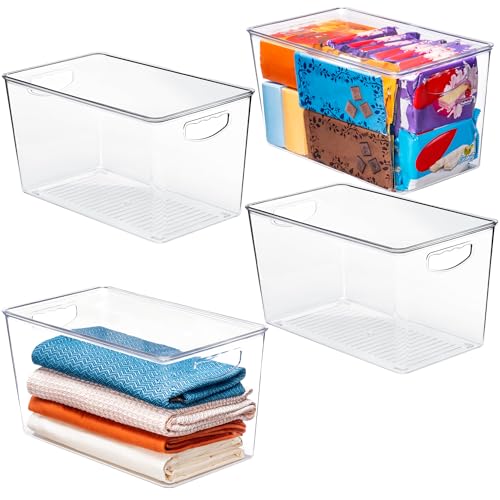 theaoo Clear Storage Bins with Lids Stackable - XLarge Plastic Containers for Pantry Organization and Storage - Perfect for kitchen,Fridge,Laundry Room,Bathroom,Garage,Closet,Cabinet Organizer -4 Pack - size: XL (Pack of 4)