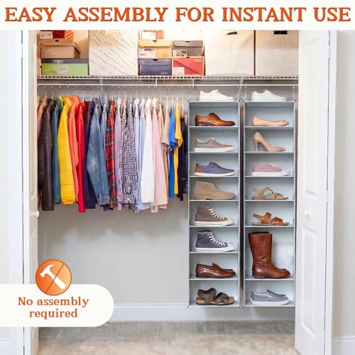 Ofiray-home Hanging Shoe Organizer for Closet, 8 Tier Closet Shoe Organizer with Adjustable Shelves for Boots, Heavy Duty Hanging Closet Organizer, Shoe Storage Organizer for Closet Rod