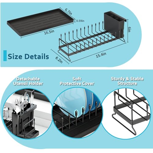 ANTOPY Small Dish Drying Rack - Compact Dish Rack for Kitchen Counter with Silicone Dish Drying Mat, Stainless Steel Dish Drainer for Kitchen Sink Cabinet, Space Saving Plate Rack Cutlery Holder - style: Counter (Small)