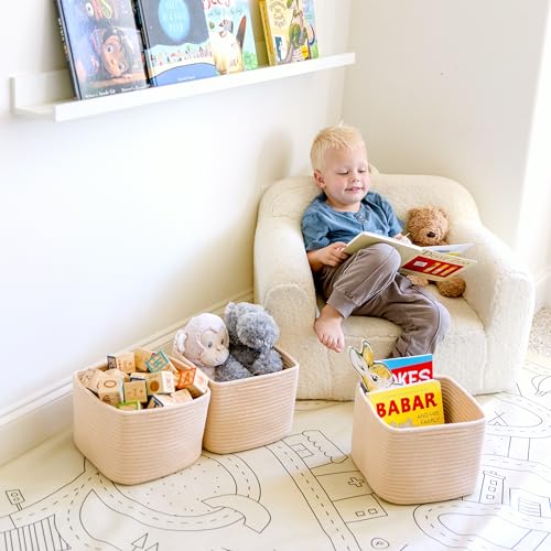NaturalCozy Storage Cubes 9”x9”x7”Cotton Rope Woven Baskets for Organizing 3-Pack | 9 Inch Cube Storage Bin | Small Basket for Shelf Nursery, Pantry, Decorative Plant, Bathroom Closet, Toy Gift - color: Beige