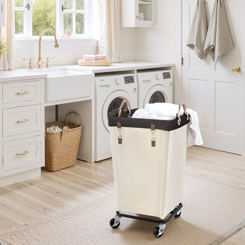 StorageWorks 110L Laundry Basket with Wheels, Large Rolling Hampers for Clothing Organizer, Dirty Clothes Basket for Hotel, Home, Closet, Dorm, Beige - color: Beige, size: 110L