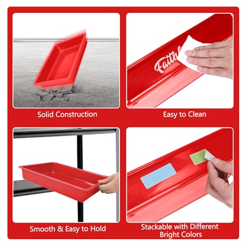 ShineMe 6 Pack Paper Trays for Classroom, Red Plastic Book Bins with Colorful Labels, Stackable Letter Size Storage Tray, Desk Organizer Tray for Home, School and Office - color: Red