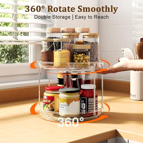 2 Pack 2 Tier Lazy Susan Turntable Organizer 9.25 inch, Rotating Spice Rack Organization for Cabinet, Bathroom, Pantry, Countertop, Kitchen, Vanity, Medicine Cabinet Organizer, Clear - color: 2 Pack Clear