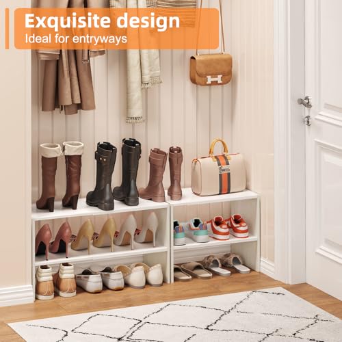 X-cosrack 2-Tier Shoe Rack Organizer for Closet, Expandable and Adjustable White Shoe Rack, Stackable Iron Wood Combination Shoe Storage Shelves for Closets, Entryway, Small Space, Hallway, Garage - size: 1 Pack 2 Tier