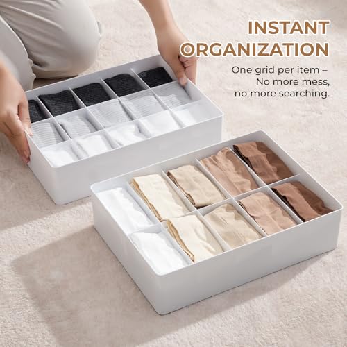 Expandable Drawer Organizer – 14-Grid Storage Box for Underwear, Bras, Socks, Baby Clothes – Fits Closets & Dressers (10+4) - style: 10+4