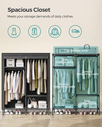 SONGMICS Wardrobe Closet, 65 Inch Heavy Duty Portable Closet, Freestanding Closet Organizer, Clothes Rack with Cover, 2 Hanging Rails, 3 Shelves,4 Side Pockets,Black URDR301B02