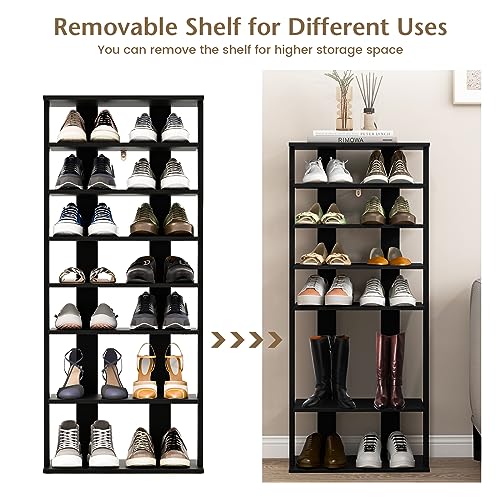 Tangkula 8-Tier Vertical Shoe Rack, Space-Saving Corner Shoe Organizer for 14 Pairs, Narrow Shoe Storage for Entryway, Front Door, or Closet - color: Black, size: 10" x 18.5" x 43.5"