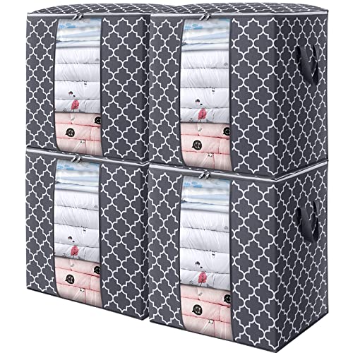 WISELIFE Storage Bags 4 Pack/100L Large Blanket Clothes Organization and Storage Containers for Comforters,Bedding, Foldable Organizer with Reinforced Handle, Clear Window, Sturdy Zippers,Gray - color: Authentic Grey, size: 4x 100L