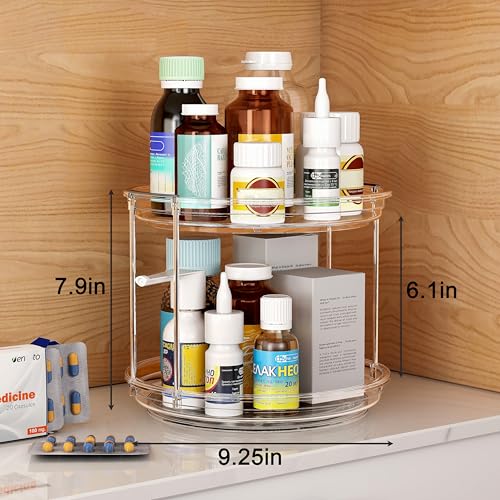 2 Tier Lazy Susan Turntable Organizer 9.25 inch, Rotating Spice Rack Organization for Cabinet, Bathroom, Pantry, Countertop, Kitchen, Vanity, Medicine Cabinet Organizer, Clear - color: 1 Pack Clear