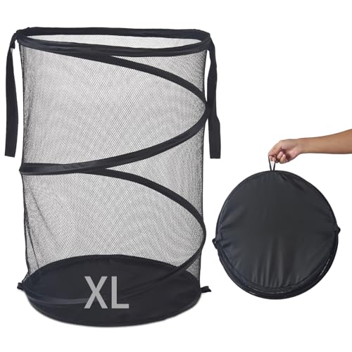Seiritex Mesh Popup Laundry Hamper 115L Foldable Laundry Basket Extra Large Capacity Collapsible Clothing Storage Basket with Handles 26 H x 18 W x 18 L (Black) - color: Black