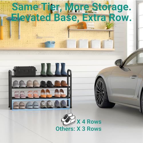 YEASHEIN 3-Tier Expandable Shoe Rack for Closet Floor, X-Frame Metal Small Shoe Rack for Entryway, Adjustable Shoe Shelf Organizer, Free Standing Shoe Racks for Front Door Entrance, Garage - Black - color: Black, size: 3 Tier