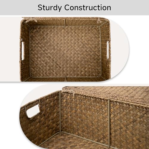 StorageWorks Wicker Baskets with Lid for Organizing, Seagrass Storage Baskets for Shelves, Decorative Box with Built-in Handles, Brown, Large, 1 Pack - color: Brown(Seagrass), size: 15"L × 11"W × 7"H