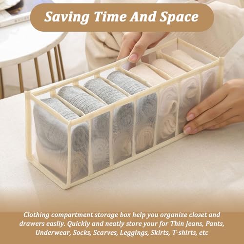 7-Compartment Underwear Storage Box with Breathable Nylon Mesh, Foldable Drawer Organizer for Socks, Lingerie, and Small Clothing Items - color: Apricot, size: 7 Cell