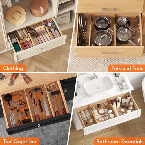 Lifewit 5" High 8 Pack Bamboo Drawer Dividers 33-42cm/13-16.5" Adjustable Wooden Drawer Organizer for Clothes/Utensils, Expandable Drawer Separator for Dresser/Kitchen/Bedroom/Office Organization - size: 5"H, 13-16.5"L