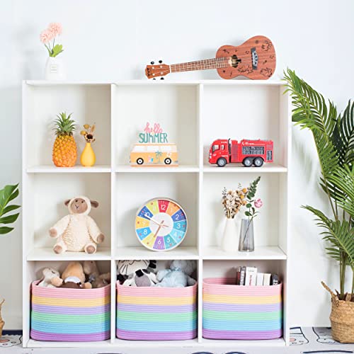 MINTWOOD Design Storage Basket for Shelves, Decorative Baskets for Organizing, Book Basket, Storage Cube Bin Box, Woven Closet Organizer, Pantry Closet and Shoe Basket, Pastel Rainbow - color: Rainbow Pastel