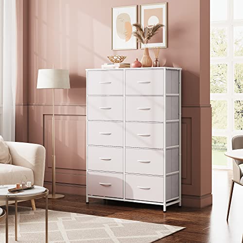 WLIVE Tall Dressers for Bedroom with 10 Fabric Drawers, Chest of Drawers, Dresser for Closet, Hallway, Living Room, Entryway, White - color: White