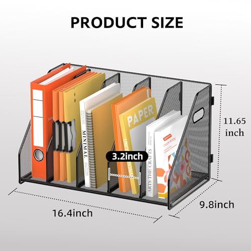 SUPEASY Binder Organizer, Magazine File Holder with 5 Vertical Compartments Rack, Metal Desk File Organizer & Binder Holders, Magazine Organizers for Office Desktop, Home, School, Classroom (Black) - color: Black, size: 5Rack