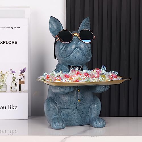 Modern Resin Blue Bulldog Statue Piggy Bank Key Holder Candy Jewelry Earrings Tray for Home Decor Modern Art Dining Table Decor Office - color: Blue
