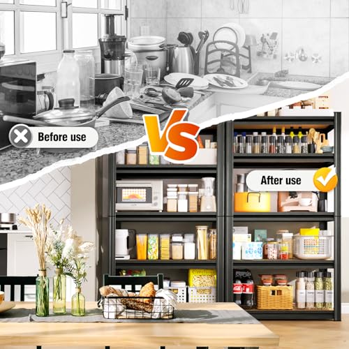 Garage Shelving Heavy Duty 5-Tier Storage Shelves, Adjustable Shelving Unit, Utility Garage Organizer Shelf for Basement, Pantry, Kitchen, Warehouse,Supermarket, 12" Dx28 Wx71.2 H, Black - size: 5-Wood-12"Dx28"Wx71.2"H