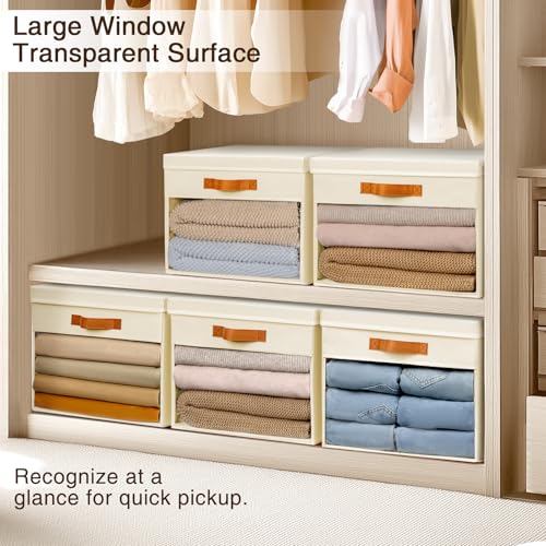 Homsorout Large Storage Bins with Lids - 4 Pack Foldable Decorative Organizers with Clear Windows & Handles, Cube Storage Organizers for Clothes, Blankets, Sweaters, Sheets, Beige - color: Beige, size: 16.5 Inch-4 Pack