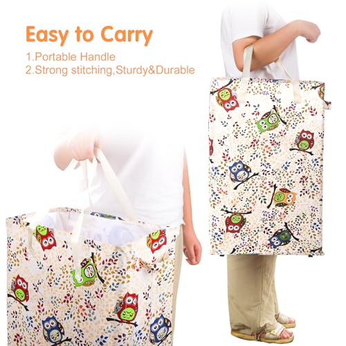 Odonata Slim Laundry Hamper Handles Collapsible Laundry Basket Thin Dirty Clothes Basket Narrow Laundry Bag Foldable Dirty Hamper 48L (Owl) - color: Owl