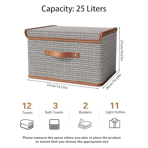 Tuza 2 Pack Storage Bins with Lids, Collapsible Closet Organizer Container, Fabric Organizer Box with Handles, Decorative Storage Boxes with Lids for Organizing Clothes, Blanket, Light Grey, Medium - color: Light Grey, size: 2 Pack - Medium