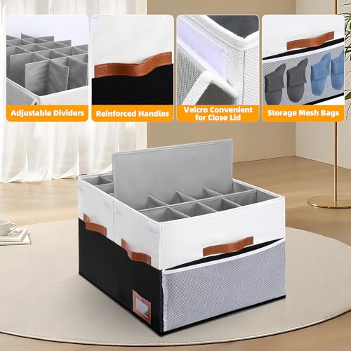 Supowin Shoe Organizer for Closet, Foldable Shoe Storage Bins with Lid & Adjustable Dividers, Fabric Shoe Box Storage Containers with Four Reinforced Handles, Fits 20 Pairs, 1 Pack, Black & White - color: Black & White, size: 26"L x 17"W x 13"H
