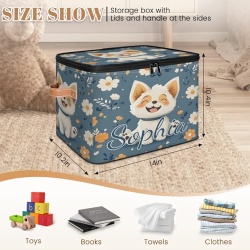 Custom Storage Basket with Name, Personalized Storage Bins with Zipper Lid, Foldable Fabric Storage Box Large capacity with Handle Flower Dog - color: Option 11