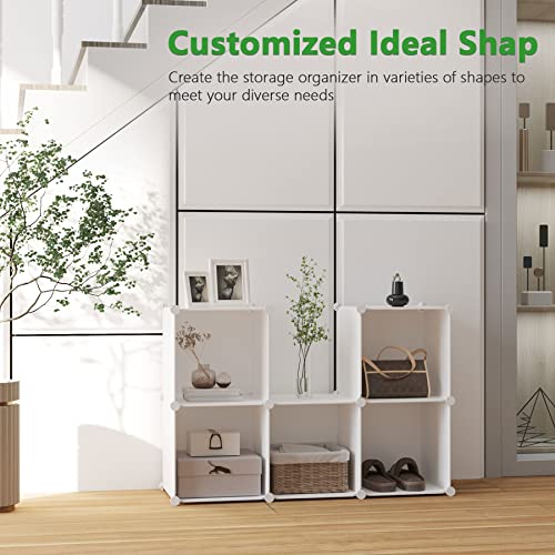 C&AHOME 6-Cube Storage Organizer, Stackable Storage Cubes Shelves, Portable Bookshelf, Plastic Clothing Storage Closet Organizer, DIY Modular Shelving Units for Wardrobe, Home, Milky - color: Milky