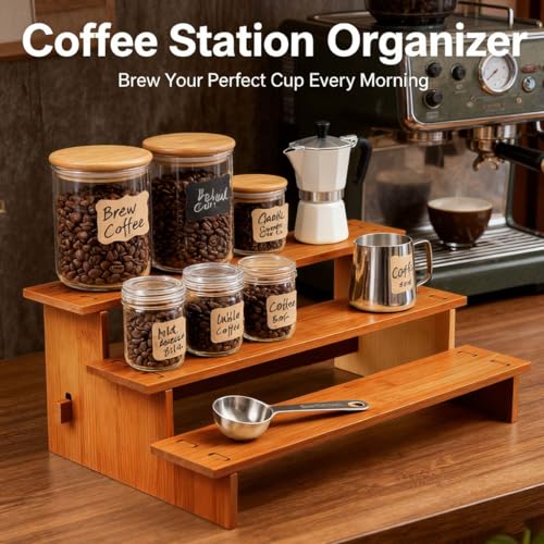 JinDoWin Cabinet Spice Organizer, Spice Organization for Cabinet, 3 Tier Spice Rack Organizer for Cabinet, Seasoning Organizer & Seasoning Rack, Kitchen Cabinet Organizer (1, Dark Bamboo)