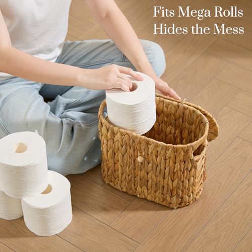 YANGQIHOME Toilet Paper Storage, Water Hyacinth Toilet Paper Storage with Lid, Papers Container for up to 4 Mega Rolls, Bathroom Basket Organizer - size: 4 Rolls