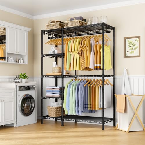 Ulif F2 Clothes Rack, 5 Tiers Heavy Duty Garment Rack for Bedroom, Freestanding Adjustable Closet Storage Organizer, 46.1" W x 15.4" D x 78.3" H, Load 630lbs, Upgraded Black - color: Black