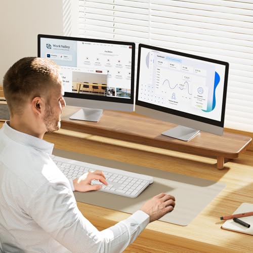 Dual Monitor Stand Riser, 39 Inch Extra Long Wooden Desktop Monitor Riser with Storage for 2 Monitors Ultra Strong Desk Shelf Organizer Riser Ergonomic for 2 Screens/Laptop/PC/TV/Printer (Walut brown, 39inches) - color: Walut brown