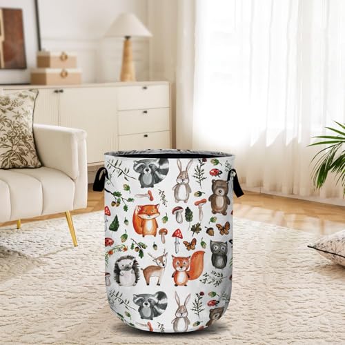 Cute Woodland Animal Laundry Basket, Laundry Hamper Collapsible Oxford Cloth with Handle Clothes Toy Storage Bin for Bathroom Laundry Room Bedroom 15.7 X 20 Inch - color: Cute Woodland Animal