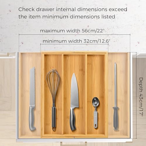 Utoplike Bamboo Expandable Kitchen Drawer Organizer, Adjustable Utensil Holder and Cutlery Tray Organiser, Drawer Divider for Silverware, Flatware, Knives in Kitchen, Bedroom, Living Room, 5 Slot - color: Natural, size: Large