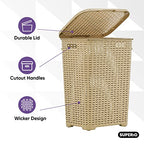 Superio Laundry Hamper Basket With Easy Open Lid 60 Liter Beige, Large Wicker Hamper, Dirty Cloths Storage With Two Cutout Handles, Laundry Room Bin - color: Beige, size: 1-pack