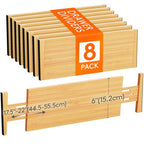 Lifewit 6" High 8 Pack Bamboo Drawer Dividers 45-55cm/17.5-22" Adjustable Wooden Drawer Organizer for Clothes/Utensils, Expandable Drawer Separator for Dresser/Kitchen/Bedroom/Office Organization - size: 6"H, 17.5-22"L