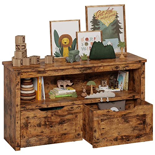 IRONCK Toy Storage Organizer with Drawers, Floor Toy Box with Wheels and Shelf, Storage Chest for Nursery, Playroom, and Bedroom, Vintage Brown - color: Vintage Brown