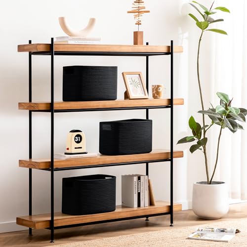 UBBCARE 4 Pack Storage Baskets for Organizing, Shelf Baskets with Handles, Woven Storage Baskets for Bookcase/Cube Shelf/Closet, 14.5"L x 9.8"W x 9"H, Black - color: Black, size: 4 Pack-14.5"(L)×9.8"(W)x9"(H)